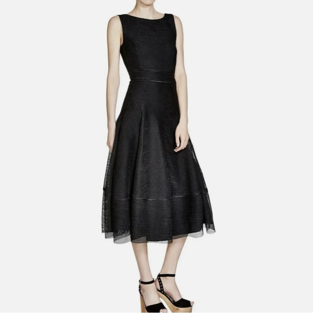 Maje Dress Raining Flared Mesh Black Fit & Flare Midi Size 1